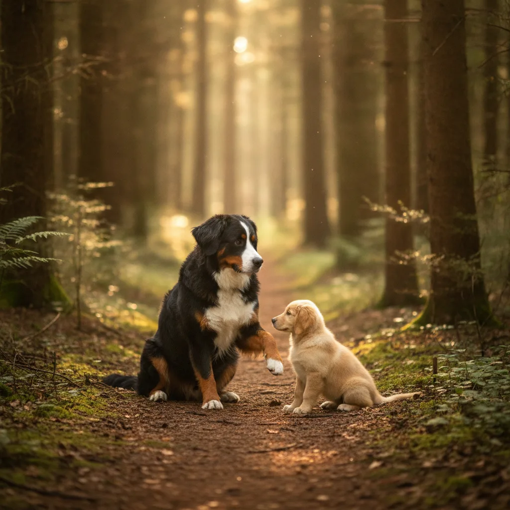 promenade chien en groupe forêt